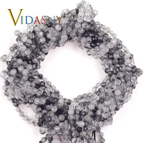 Natural StoneFaceted Black Rutilated QuartzDiy Necklace Accessories 2-4.5 mm Spacer Loose Beads For Jewelry Making 15