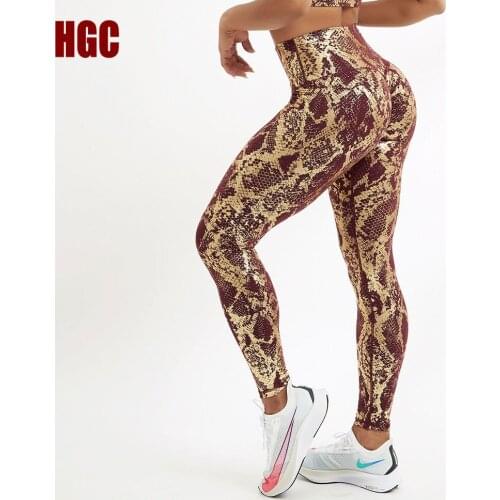 HGC Yoga Pants Wind Snake Leggings Sport Women Fitness High Waist Squat Proof Elastic GYM Workout Nylon Booty Scrunch Tights