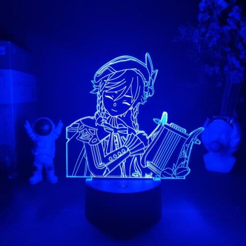 Genshin Impact Game Character Venti Paimon Barbatos 3D Night Lamp Gaming Room Desktop Setup LED Atmosphere Lighting Art Deco Hot