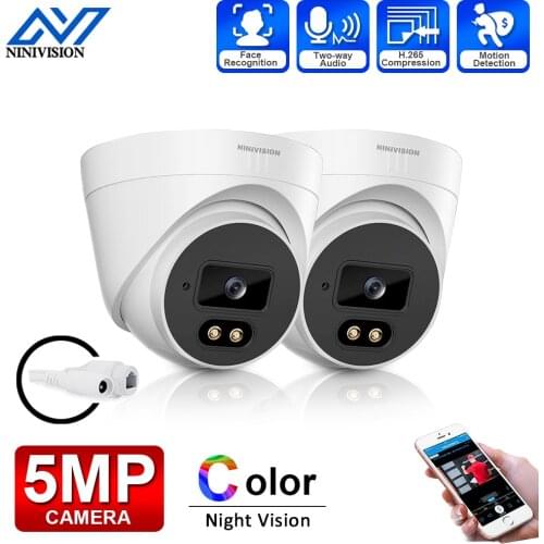 NINIVISION H.265 Dome POE Video Camera 5MP Full Color Night Vision IP Two-Way Audio CCTV Surveillance Camera