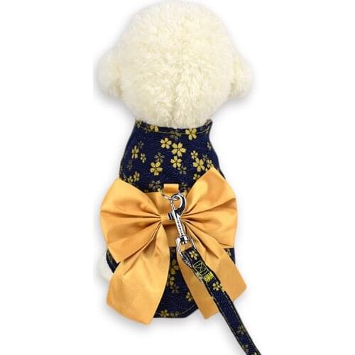 Dog Pet Vest Leash Harness Kimono Japanese Style Cherry Blossoms Bowtie Leash Set Butterfly Bowknot Cat Apparel Outfit S M L