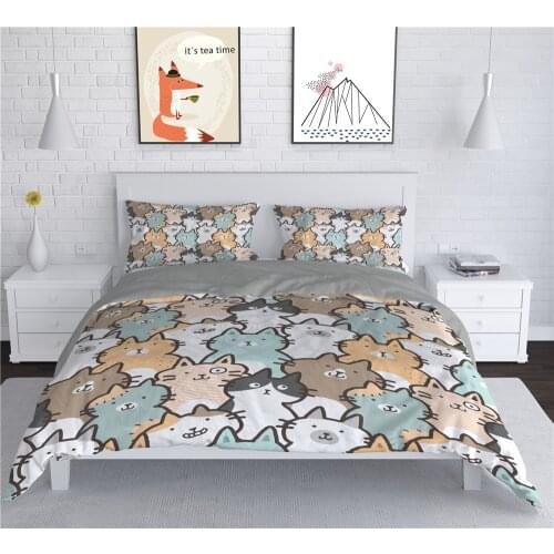 Cartoon Cats Duvet Cover Set Animals Bear Print Bedding Set+Pillowcase 2/3pcs Comforter Cover Single Twin King For 135 Bed Decor