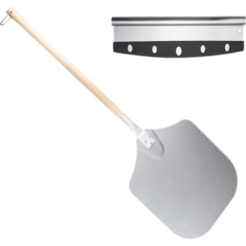 Aluminum Alloy Pizza Peel Spatula Cake Lifter Paddle with Long Wooden Handle