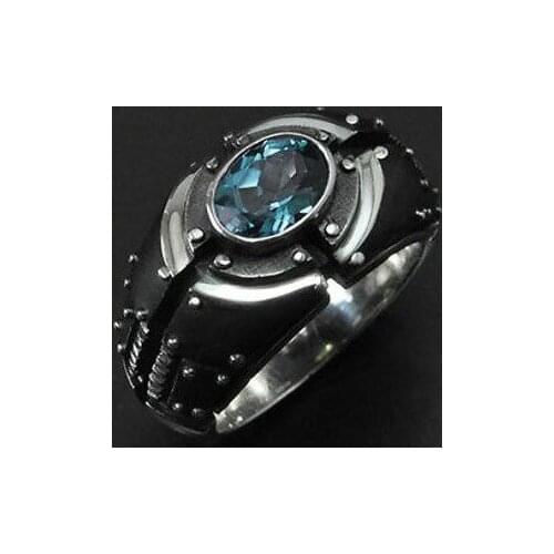 Fashion Mens Ring Punk Retro Knight Sea Blue Zircon Ring for Men Party Jewelry Whole Sale