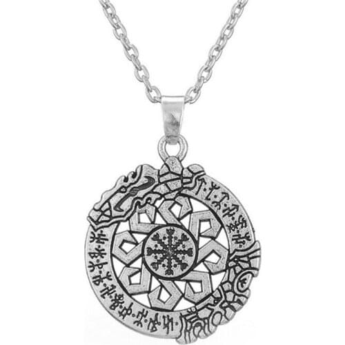 Fashion Pendant Necklace For Unisex Pattern With Ancient Runes Solomon Viking Jewelry Link Chain Zinc Alloy Dropshipping