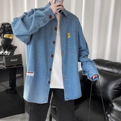 Plus Size 5XL-M Autumn Winter New Long Sleeve Casual Jeans Shirt Men Clothing 2021 Fashion Loose Oversized Denim Chemise Homme