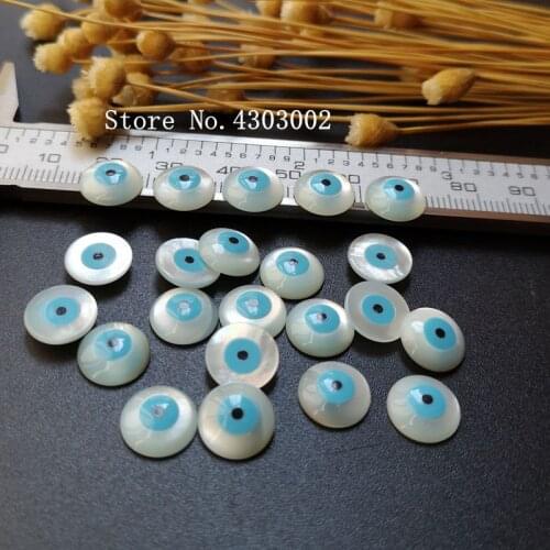 100pcs/lot 10mm Natural Round Cabochon Blue Evil Eye Mother of Pearl shell for DIY Jewelry Round Cabochon MOP Pearl Shell