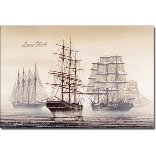 New Realistic Sailing Boat Ship Oil Painting Real Artist Handmade Paintings Wall Decor Art On Canvas Seascape Pictures Artwork