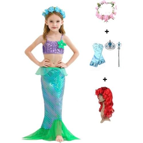 Girls Princess Dress Kids Summer Little Mermaid Halloween Cosplay Costume Children Carnival Christmas Party Fancy Outfit Clothes