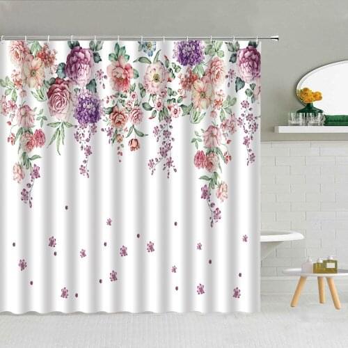 Simple Watercolor Flower Shower Curtain Plant Green Vine Bird Sunflower Polyester Bathroom Supplies Bath Screen Decor With Hooks