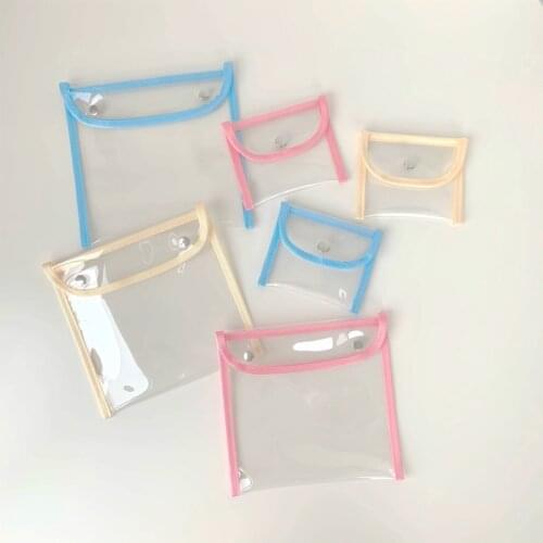 Ins Solid Color Ribbon Transparent Pencil Case PVC Large Capacity Simple Style File Bag Cosmetic Storage Bag School Stationery