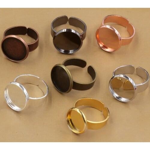 10pcs 7 Colors Ring Blank Base Fit 10/12/14/16/18/20mm Settings Fashion Brass Adjustable Tray For Cabochon DIY Jewelry Making
