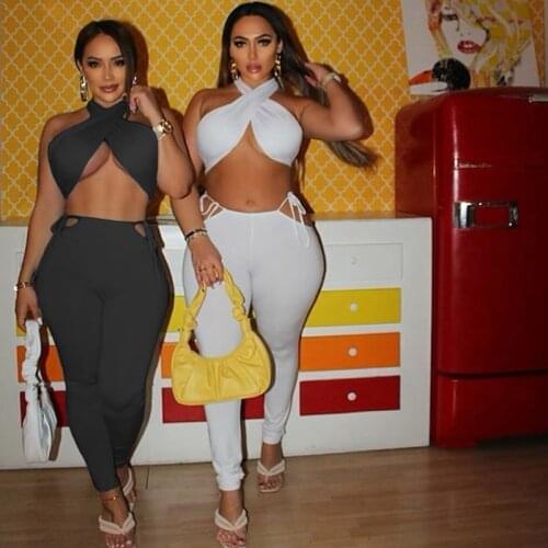 Sexy Backless Sleeveless Crop Top Womens Sweat Suits Bandage Wrap Chest Skinny Women Clothing Sexy Womens Suits