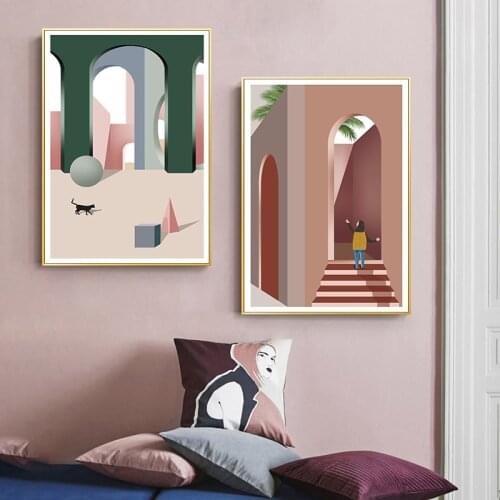 Nordic Modern Art Abstract Morandi Painting Character Little Black Cat Simple and Fresh Poster Printing Living Room Home