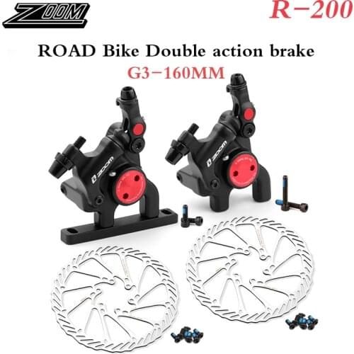 ZOOM Road Bike Brakes R-200 Mechanical Line Pulling Hydraulic Disc Brake Flat Mount Caliper with 160MM Rotors Bicycle Parts