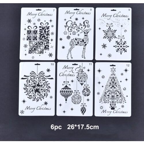 6pc Christmas Stencil Painting Template Embossing DIY Bullet Journal Accessories Sjablonen For Scrapbooking Decoration Reusable