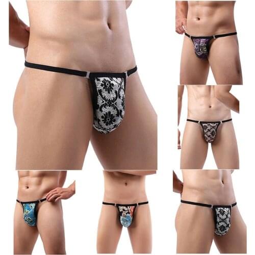 Mens Mesh Panties Hollow Low-Waist Sexy Lingerie See Through Thongs Underwear Erotic Temptation G String Male Pouch Underpants