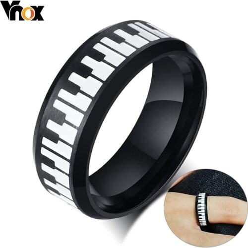 Vnox Stylish Piano Elements Wedding Bands Rings for Men Black Stainless Steel Beveled Polished Edge Comfort Fit Male Jewelry
