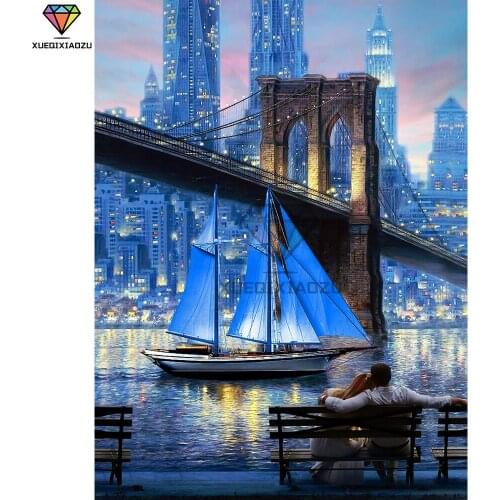 XUEQIXIAOZU Full Round Cityscape Diamond embroidery Diamond drawing 5D DIY Diamond setting Mosaic painting Home decoration gifts