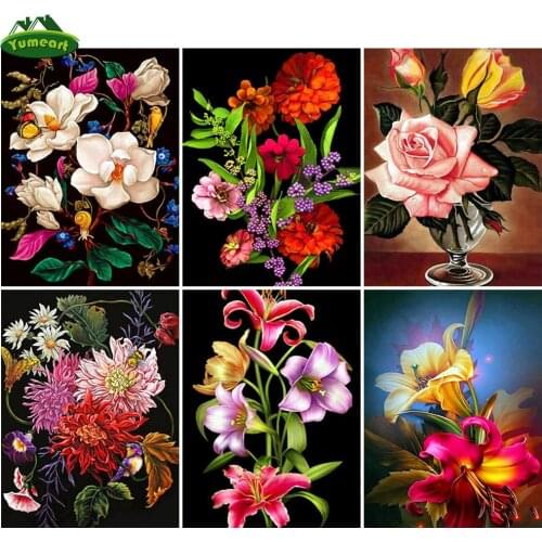 Yumeart Diamond Painting By Number Full Square Flower 5D DIY Diamond Embroidery Mosaic Rose Craft Kit Decorations for Home