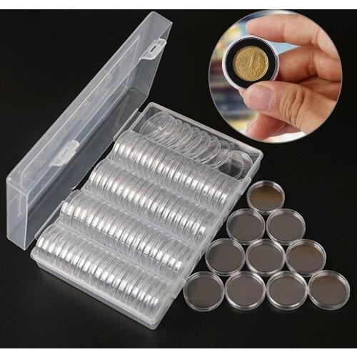 100Pcs Coin Capsule Protective Box 17/20/25/27/30mm Transparent Storage Box With Gasket Commemorative Coin Protection Round Box