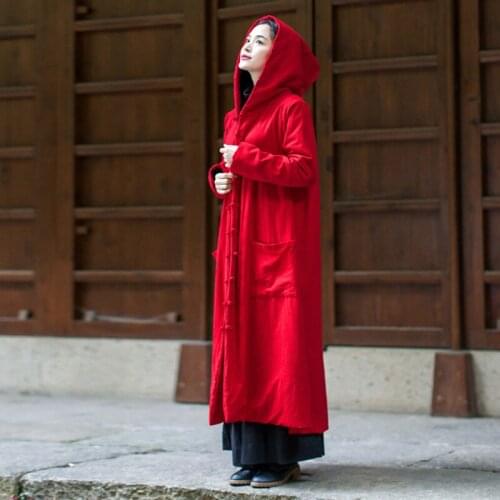 Johnature Women Solid Color Winter Parkas Cotton Linen Hooded Coats 2020 New Button Long Sleeve Plus Fleece Pockets Loose Parkas