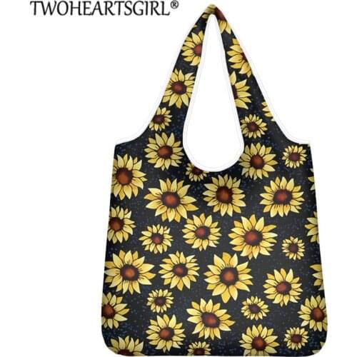 Twoheartsgirl Hot Sale Sunflower Pattern Handbag Storage Big Bags Women Portable Supermarket Shopping Bag Food Pouch With Handle