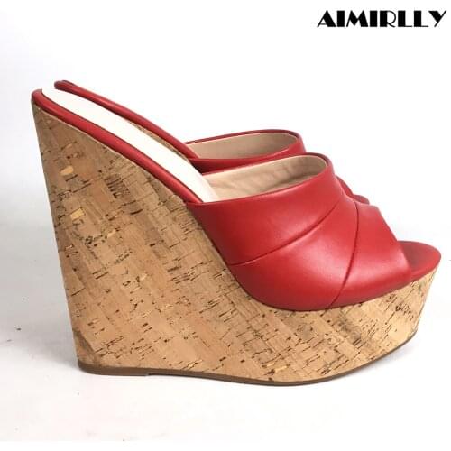 Women Wedge Sandals & Platform Shoes Peep Toe High Heels Mules Slip On Ladies Summer Casual Footwear Female Slipper Matte Red
