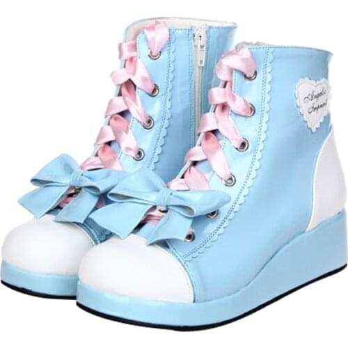 Platform Punk Gothic Loli Girls Female Lace Up Japanese Cute Anime Lolita Shoe Women Harujuku Shoes Feminine Cosplay Short Boots