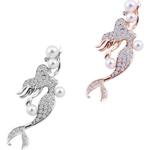 100pcs/lot Fancy 54mm Rhinestone Shining fairy tale Mermaid pearl shell jewelry decoration brooch pins