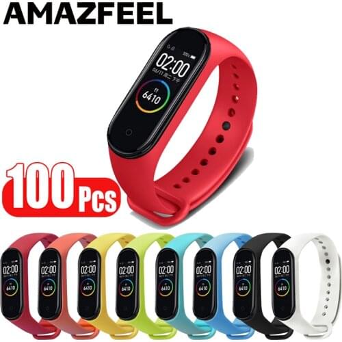 100Pcs/Pack Mi band 4 Strap Bracelet For Xiaomi Mi Band 4 Smart Strap Silicone Mi band 3 Wrist Strap Miband 4 3 Accessories Band