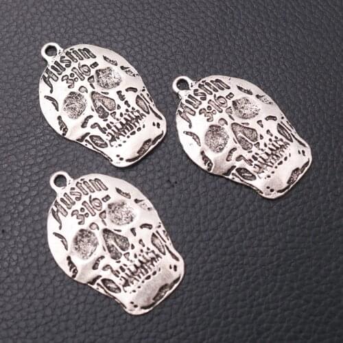 2pcs Antique Silver Plated 43*28mm Flat Skull Charm Hip-hop Style Necklace Bracelet Pendant DIY Jewelry Metal Accessories A11