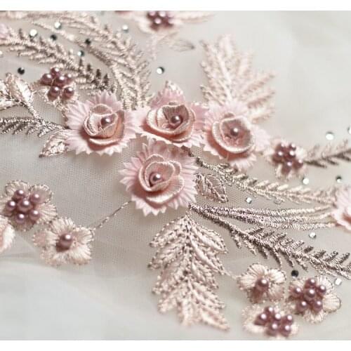 34*25cm Beaded Embroidery Lace Flower 3D Wedding Lace Applique Clothing Patch Handmade DIY Material