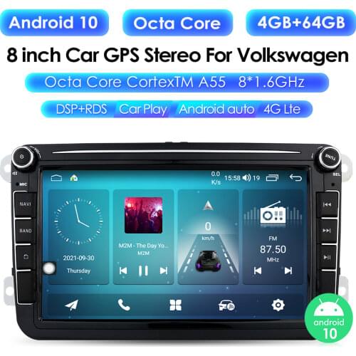 8 Inch 2 Din Android 10 Car Radio Player for VW Golf 5 Passat B6 Seat Leon Skoda Polo GPS WIFI Car DVD RAM 4GB ROM 64GB DSP IPS