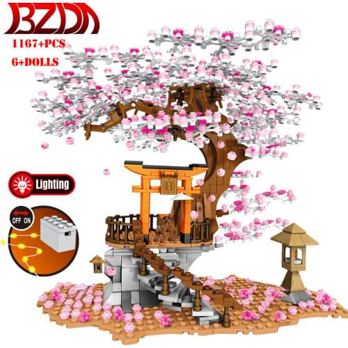 SEMBO City Street View Idea Sakura Tree Bricks Diy Creator Mini Sakura Trees House Model Building Blocks Toys For Children Gifts
