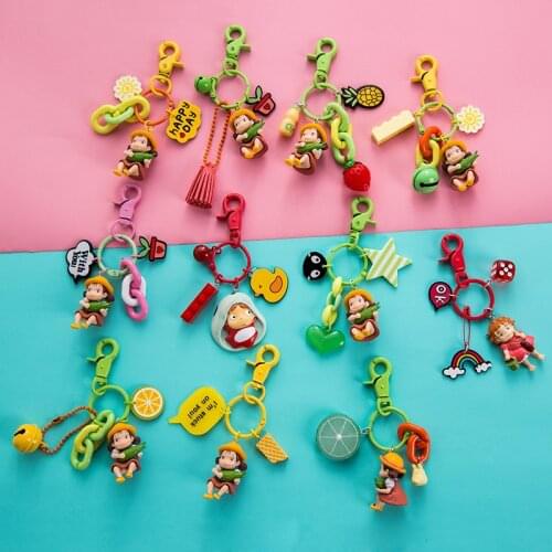 Action TOTORO Figure Model Keychain Toys Cute Mei Satsuke Ponyo Creative Dolls Key Ring Schoolbag Pendant Toys for Children Gift