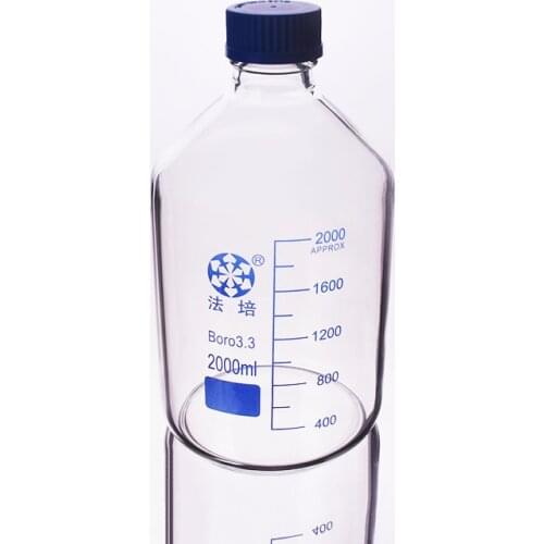 Reagent bottle,With blue screw cover,Borosilicate glass 3.3,Capacity 2000ml,Heavy Wall,Graduation Sample Vials Plastic Lid