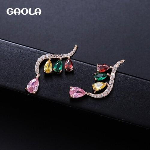 GAOLA Luxury Clear Cubic Zirconia Plant Shape Dangle Geometric Earrings Women Fashion Jewelry GLE9193