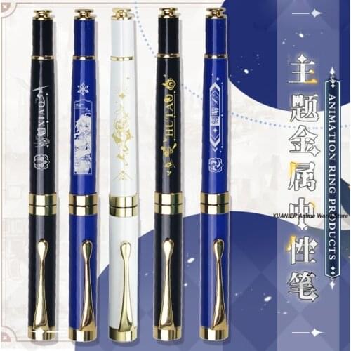 Genshin Impact Paimon Zhongli Keqing Hu Tao Ganyu Xiao Metal Stationery Sign Ballpoint Gel Pen Fashion Rollerball Pen Student