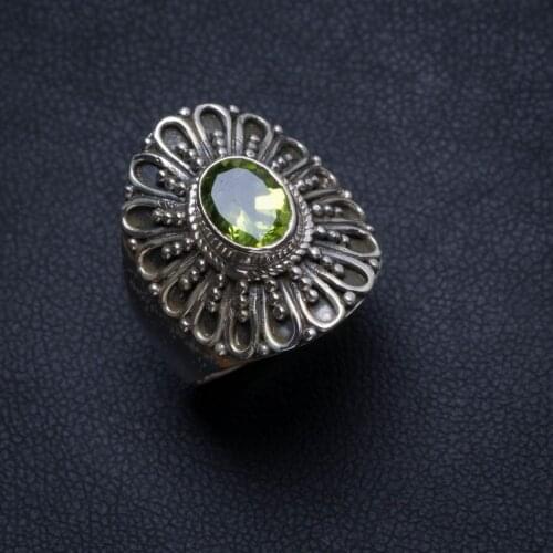 Natural Peridot Handmade Unique 925 Sterling Silver Ring, US size 6.75 T5973