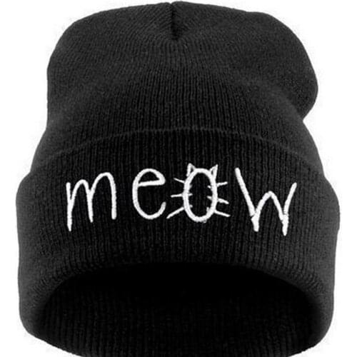 Korean Fashion Apparel Accessories Skullies Beanies Winter Warm Cap MEOW Letters Embroidery Man Women Hats Knitted 4 Colors