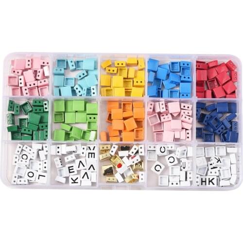 300pc/box colorful square tiles bead metal enamel love couple wristband diy jewelry making beads kit girl women spacer bead gift