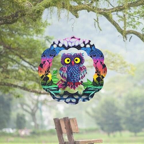 Creative Metal Decorative Wind Chimes Cartoon Three-dimensional Owl Rotating Wind Chime Colorful Hanging Decorations
