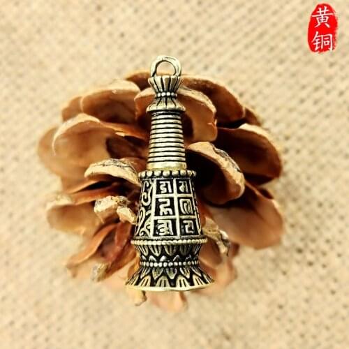 Antique Solid Brass Pagoda Miniature Figurines Retro Copper Animal Tea Pet Desktop Ornament Decor Crafts Keychain Pendants