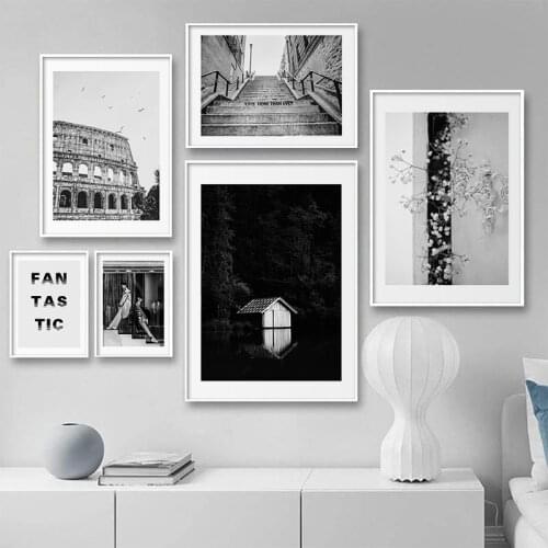 Fashion Poster Black and White City Landscape Fantastic Quote Canvas Wall Art Paintings for Interior Frameless Picture Room Deco
