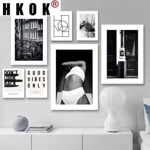 HKOK Black White Fashion Poster Street Landscape Print Wall Art Abstract Canvas Painting Picture Photography Modern Home Decor