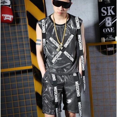 Men vest Silver silk texture webbing clothing personalized singer dance stage street star style dress