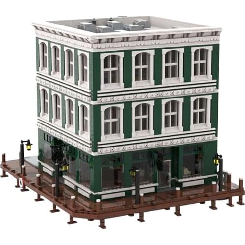 MOC Town Street Breakwater Pass Bookstore Building Blocks Kit Architecture Edifice Bricks DIY Construct Toys For Children Gifts