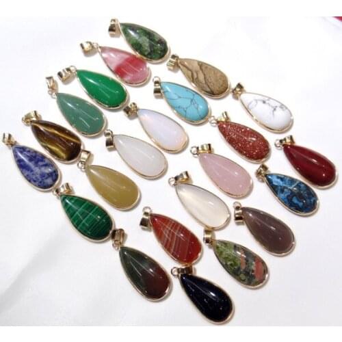 Natural Stone Agate aventurine tiger eye sodalite Opal Water drop Pendant Beads Charms Jewelry for Necklaces Jewelry Making 1pcs