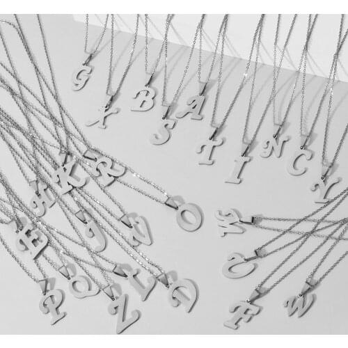 Silver Color Gold plated 26pcs/Set Letter Alphabet Pendant Necklace Stainless Steel Link Chain Necklace For Women Jewelry A-Z